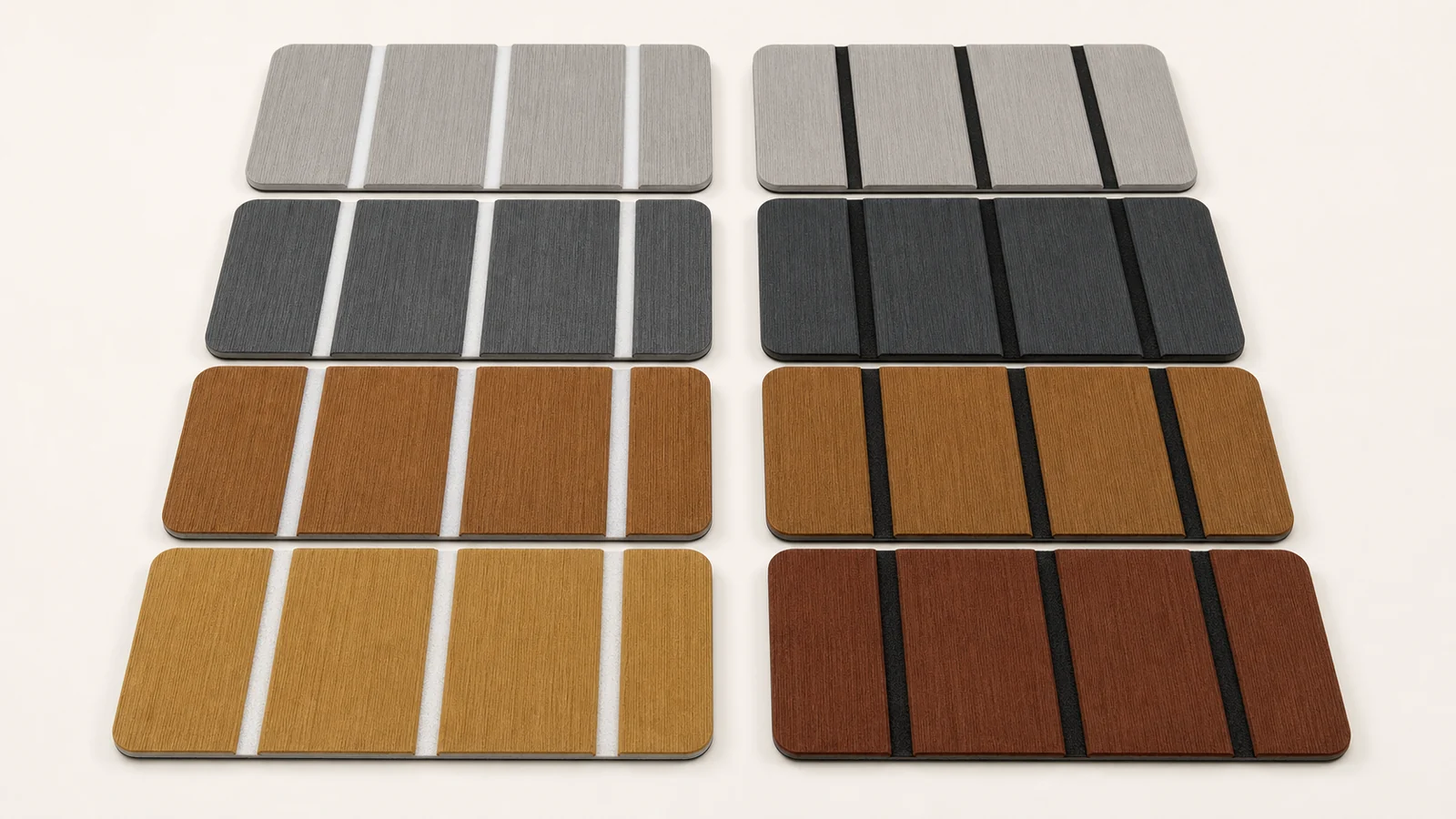 Ocho colores reales de Foam Deck EVA con líneas blancas y negras