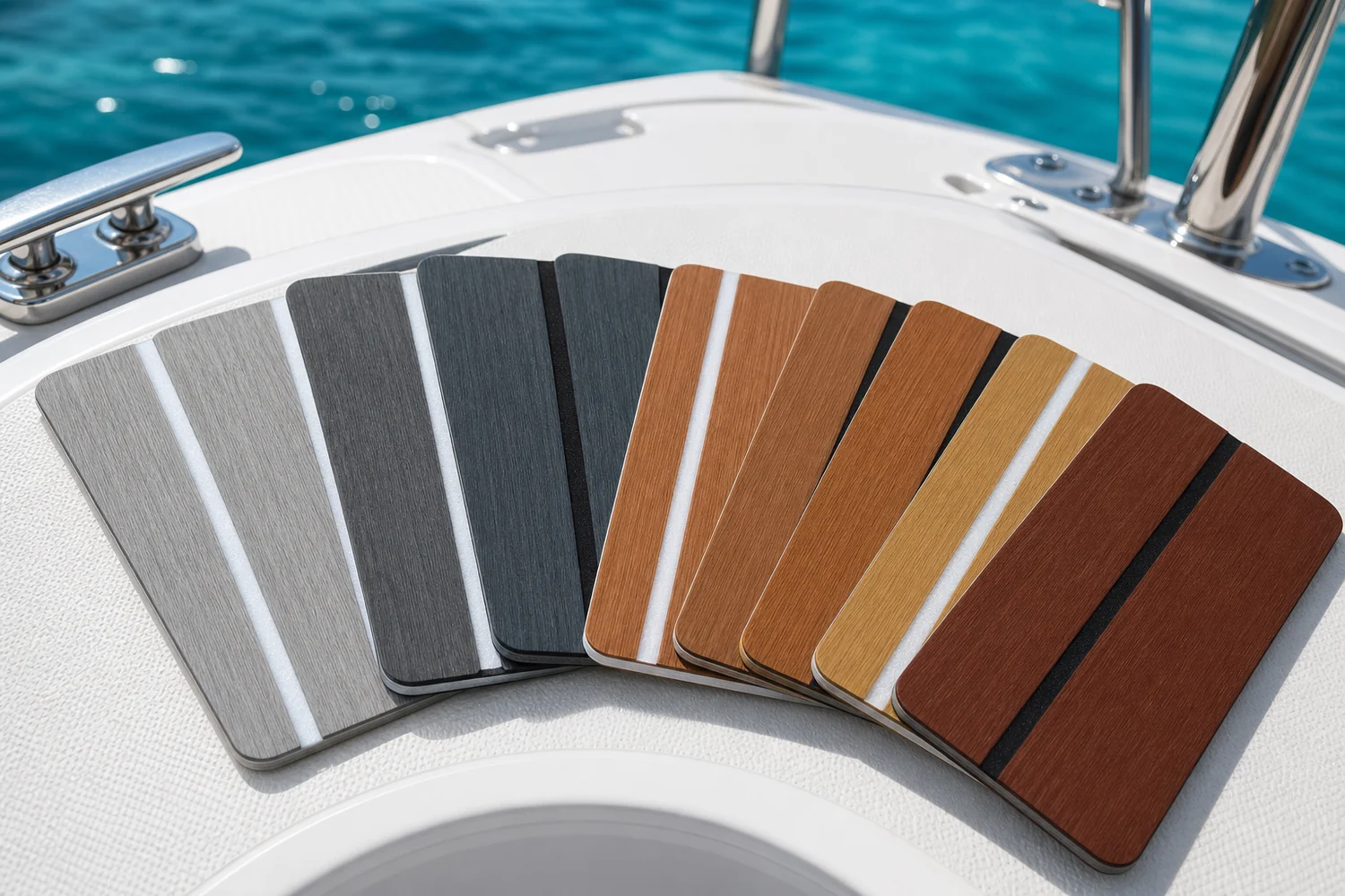 Piso sintético EVA Foam Deck instalado en yate en Cartagena